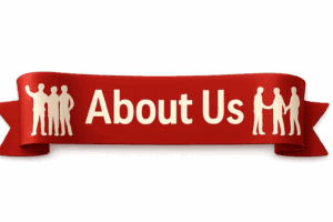 Red banner with "About Us" text.